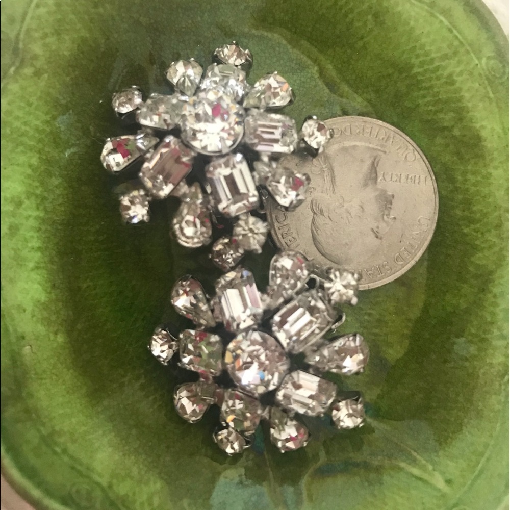 Snowflake Rhinestone Clip Earrings - Picture 2 of 4